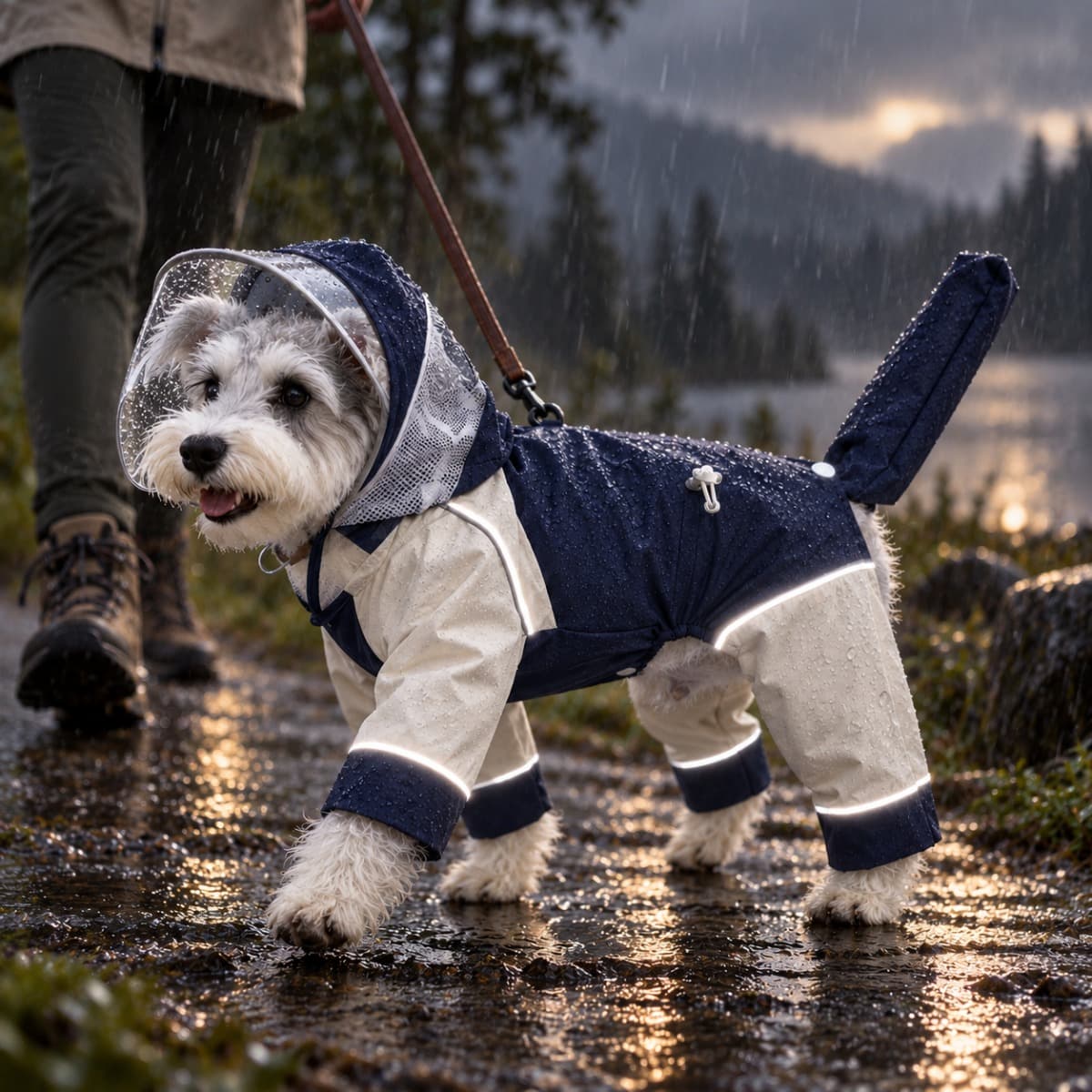 Reflective Full-Body Waterproof Dog Raincoat with Tail Cover main view